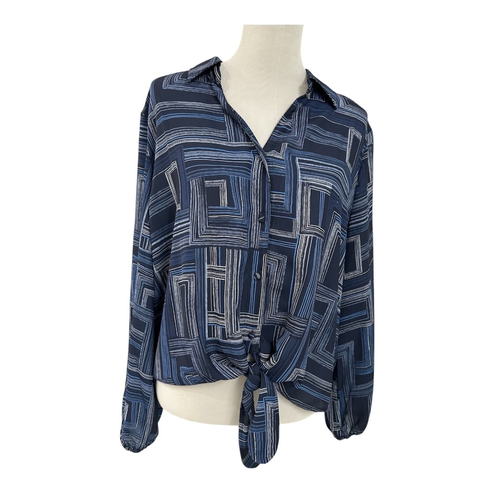 Emaline Womens Size-XL Blouse Tie Front Button-Down Long Sleeve